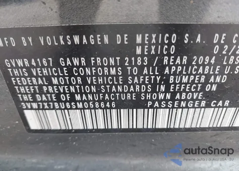 2025 Volkswagen Jetta 1.5T Se z USA, uszkodzony, nr VIN 3VW7X7BU6SM058646